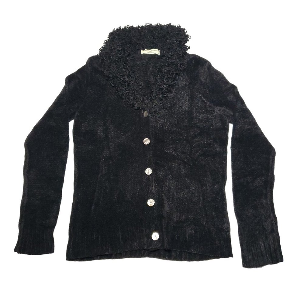 VTG Y2K Valerie Stevens Chenille Knit Cardigan Sweater Faux-Fur Goth Plush Glam